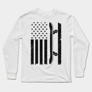 US Flag Skateboard Patriotic 4th Of July Funny Skateboard Long Sleeve T-Shirt